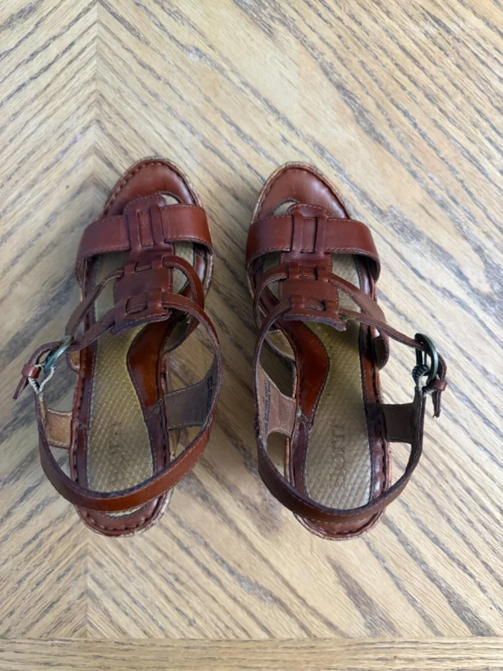 Born Brown Leather Sandals Multicolor Floral Cork 4.25 Inch Wedge Heels